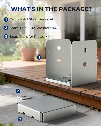 4 PCS 6x6 Post Base Brackets for Deck Pergola Gazebo - color: Silver