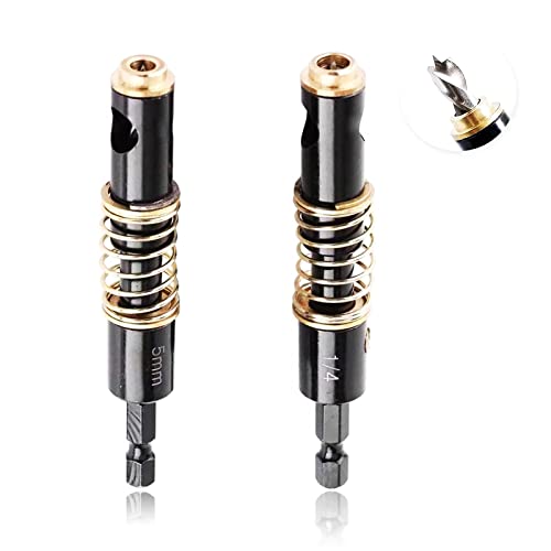 Door Hinge Drill Bit, Self-Centering Hinge Drill Bit Set 2pcs, 1/4 Inch Hex Shank Center Drill Bit Set for Woodworking DIY Project-5mm, 1/4”;