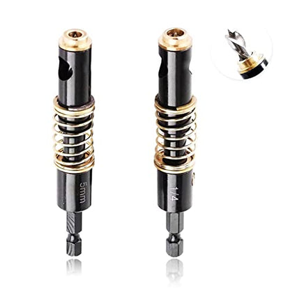 Door Hinge Drill Bit, Self-Centering Hinge Drill Bit Set 2pcs, 1/4 Inch Hex Shank Center Drill Bit Set for Woodworking DIY Project-5mm, 1/4”;