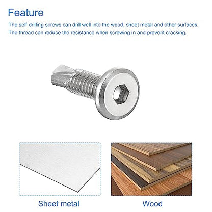 uxcell 100pcs Hex Socket Self Tapping Screws 1/4 x 1, 410 SS, Silver - color: Silver, size: 1/4 x 1"
