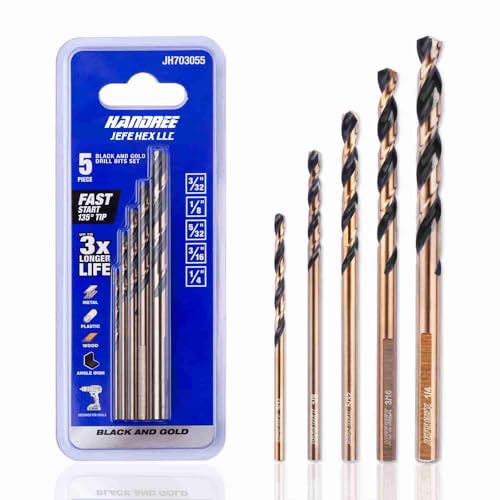 JEFE HEX Drill Bit Set- HSS Jobber Drill Bits, 3-Flat Shank, 3/16", 1/4" . Ideal for Steel/Copper/Aluminum/Zinc Alloys/Wood/ Plastic/Household and General Purpose (Pack of 5) - size: 3/32" - 1/4" (5-Piece)