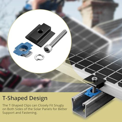 Anbte 10pcs Solar Panels Mid Clamps for Unistrut , 40mm, Black - color: Black, size: 1.57"(40mm)