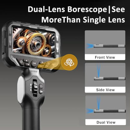 Dual Lens Articulating Borescope,0.24In Endoscope Camera with Light,5.3FT - size: Dual lens
