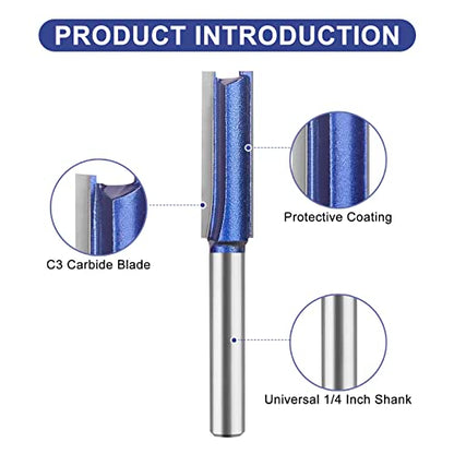 Professional Double Flute Straight Router Bits 1/4 Inch Shank, Flush Trim Router Bit Set, Cutting Diameter Respectively 1/4", 5/16", 3/8", 1/2". - size: Double Flute Straight 4 Pcs