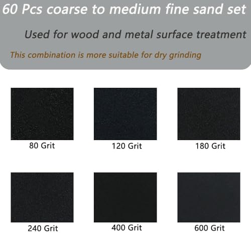 60 Pcs 5 Inch 8 Hole 80/120/180/240/400/600 Grit Wet and Dry Sanding Discs, Round Hook and Loop Disc Sandpaper for Random Orbital Sanders - style: Mix 80-600 Grit