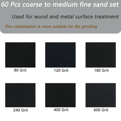 60 Pcs 5 Inch 8 Hole 80/120/180/240/400/600 Grit Wet and Dry Sanding Discs, Round Hook and Loop Disc Sandpaper for Random Orbital Sanders - style: Mix 80-600 Grit