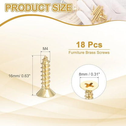 MECCANIXITY Brass Phillips Wood Screws, M4 x 16mm Brass Phillips Flat Wood Screws Self-Tapping Furniture Connector for Door Hinges, Wood Crafts and DIY Projects,(Gold Tone, Pack of 18) - size: M4 x 16mm