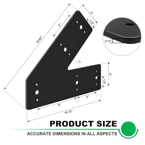 4pcs 10x3 45 Degree Angle Steel Flat Plate Pergola Bracket Heavy Duty for Wood 4x4, 6x6 Lumber Powder Coated, Truss Framing Bracket, Post Mending Plate Black - size: V-45deg-10x3