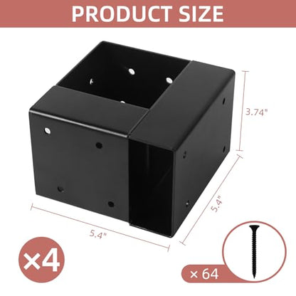 4 Pcs Workbench Brackets, 4x4 3-Way Right Angle Corner Bracket Heavy Duty Corner Brackets for DIY Workbench, Work Table, Fits 4x4 2x4 Wood - Black