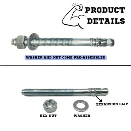 MIGHTY FASTENERS Zinc-Plated Steel Wedge Anchors, 1" X 6" - Heavy-Duty Mounting Bolts for Concrete - 25 Pack - size: 1" X 6"