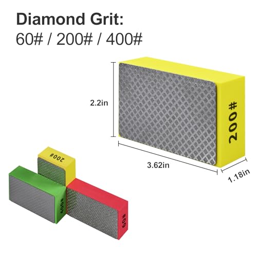 3pcs Diamond Hand Polishing Pads for Ceramic Tile Glass Grinding,Sanding Blocks Polishing 60#,200#,400# - size: 3PCS-60#-200#-400#