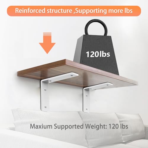 White Heavy Duty Shelf Brackets 8 Inch, Extra Thick L Shelving Brackets, Rustic Gold Iron Floating Shelves Wall Mounted with Hardware for DIY Open Shelving, 4 Pack - color: White, size: 8 Inch