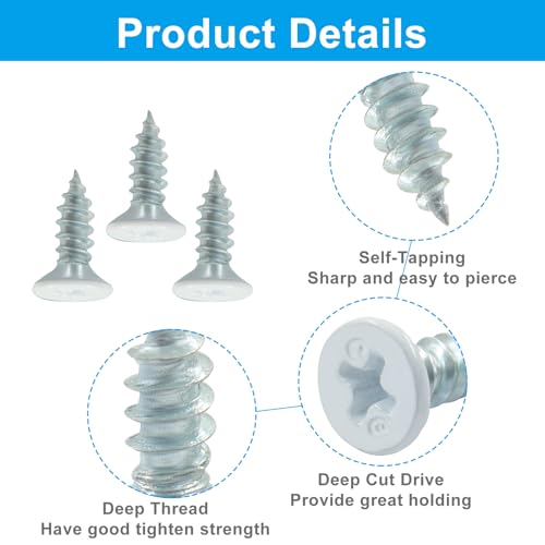 Murtenze #8 x 1/2" White Pan Head Screws, 120 Pack - size: #8 x 1/2"