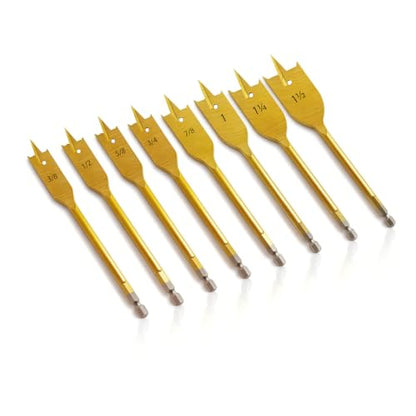 8PCS Spade Drill Bits Set, 1/4" Quick Change Hex Shank, Titanium Coating, Hole Cutter, Paddle Flat Bits for Woodworking, 1/4"-1-1/2‘’ (8pcs) - size: 8pcs