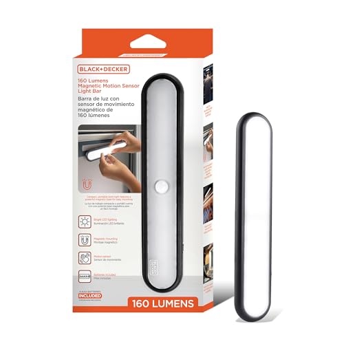 BLACK+DECKER 160LM LED Light Bar, Touchless Motion Sensor, Magnetic Mount, Powered with AAA Batteries, Slim and Portable Design to Brighten Indoor Rooms, Closets, Garages, Shelving (1-Pack) - size: 1-Pack
