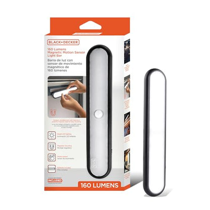 BLACK+DECKER 160LM LED Light Bar, Touchless Motion Sensor, Magnetic Mount, Powered with AAA Batteries, Slim and Portable Design to Brighten Indoor Rooms, Closets, Garages, Shelving (1-Pack) - size: 1-Pack