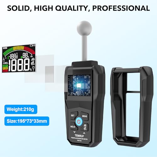 Pin & Pinless Moisture Meter with Color LCD & Acoustic Alarm, Detects up to 20-40 mm; Digital Moisture Detector for Wood, Drywall, Masonry & Other Building Materials