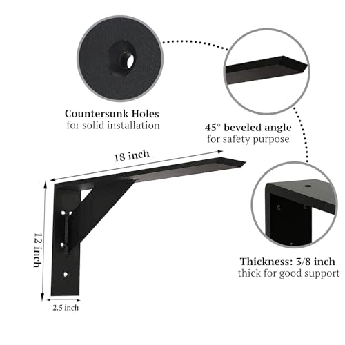 Countertop Support Bracket 20 Inch Heavy Duty Granite Support Bracket 2 Pack 3/8" Thick 20"x12"x2.5" Shelf Bracket Iron Metal Support Brackets for Granite Quartz Wood Laminate Countertops - size: 20"x12"x2.5"-2pack, style: Black-2 Pack