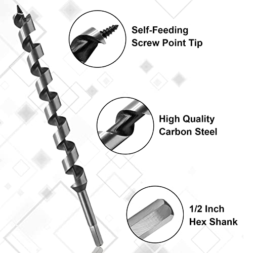 1" x 14" Wood Auger Drill Bit with 1/2 Inch Hex Shank - size: 1" x 14"