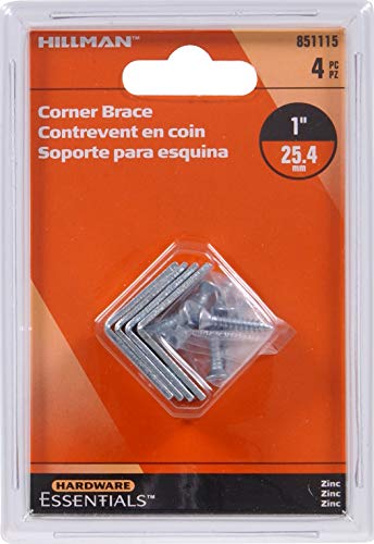 Hillman Hardware Essentials Corner Brace Zinc Plated 1" x 1/2", 4 Pack 851115