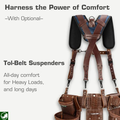 STRONGLAD Premium Embossed Top-Grain Leather, Carpenter Tool Belt - 21-Pocket Framing Tool Belt, Brown-Red Construction Gear with Stainless Steel Hardware