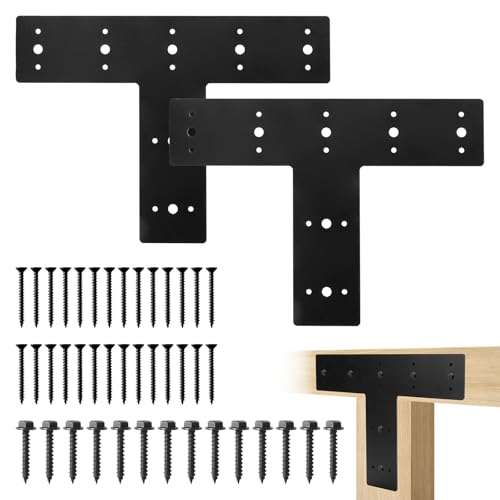 2Pcs T Shape Steel Flat Bracket, 14" X 10" Heavy Duty Mending Plate, T Flat Repair Tie Plate, Connecting Brackets, Repair Joining Fixing Brace with 2 Sets of Screws