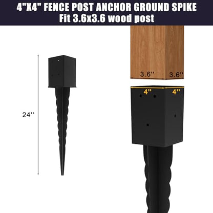 1Pcs 24"Fence Post Anchor Ground Spike| Black Powder-Coated| 4"x4" - size: 24"