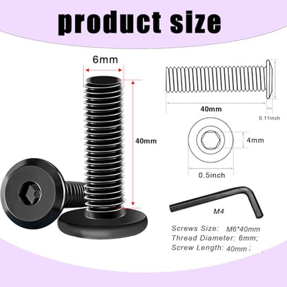 Taiss 20pcs M6 x 40mm Flat Head Socket Head Screw Furniture Bolts,Furniture Screws Stainless Steel 18-8(304),M6 Bolts Black Zinc Plated Fully Threaded,Countersunk Connector M6 Screws with Hex Spanner - size: 20PCS M6x40mm