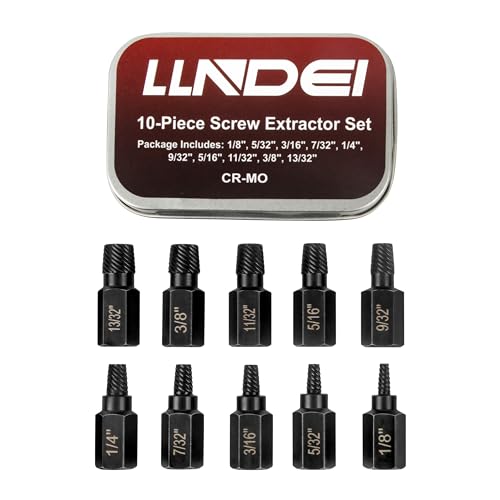LLNDEI Screw Extractor Set, Hex Head Easy Out Set 10 Pieces (1/8”-13/32”)