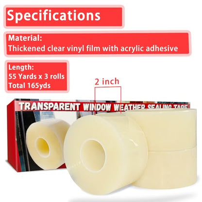 Window Sealing Tape, AC Insulation, 3 Pack - 2 inch x Total165yds(495 FT) - color: Clear, size: 2-Inch x 55 Yards x 3 Rolls