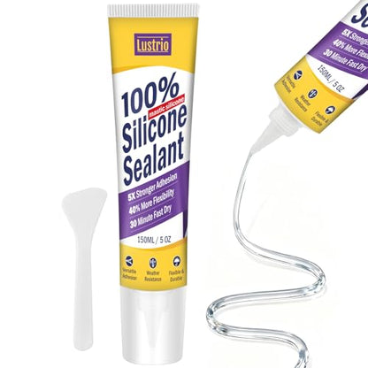 Silicone Sealant 5oz, No Caulking Gun Needed Flexible Adhesive Caulk, 100% Waterproof UV Weather Resistant Crack Proof Sealant for Kitchen Bathroom Shower Window Auto (Clear) - color: clear