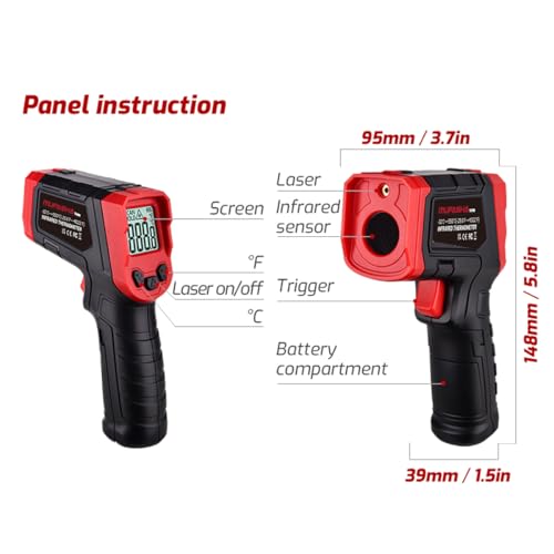 Non-Contact Infrared Thermometer Gun, -25.6℉~752℉ - color: Red