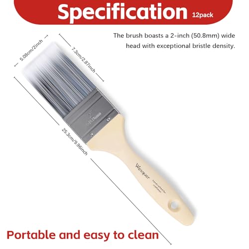 Wesquer 2 Inch Flat Paint Brushes 12 Pack Bulk Professional Wall Furniture - size: 2 inch (12 pack)
