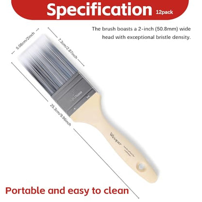 Wesquer 2 Inch Flat Paint Brushes 12 Pack Bulk Professional Wall Furniture - size: 2 inch (12 pack)