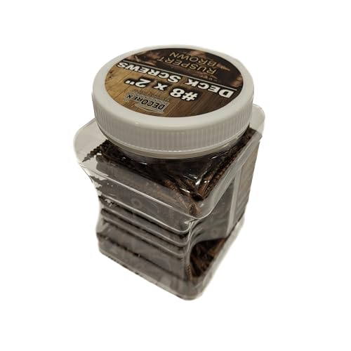 #8 × 2″ Brown Ruspert®-Coated Deck Screws – Bugle Head, Torx Drive with Bit, Self-Drilling – 400 pcs Jar – for ACQ Treated Wood, Deck Framing, Trim & Exterior Projects - size: #8 x 2" (400pcs Jar)