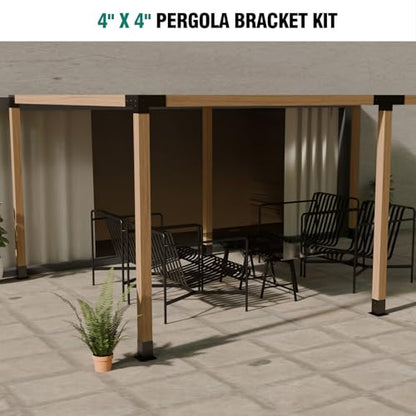 HAYOHRT Pergola Brackets, Woodworks Pergola Kit 4PC 3-Way Corner Bracket & 2PC 4-Way Bracket & 4PC Post Base for 4x4'' (Actual: 3.5x3.5'') Wood Beams Elevated Wood Stand Kit Pergola/Gazebo Kit - size: 4P 3-Way Bracket + 2P 4-Way Bracket + 4P Base