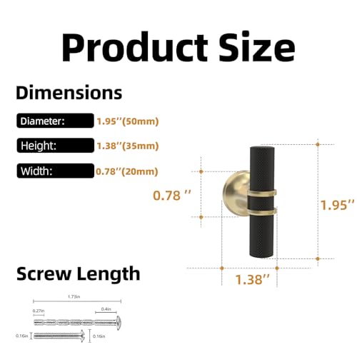 10 Pack Black and Gold Kitchen Cabinet Knobs - color: Black and Brushed Gold Knurled, size: Knobs