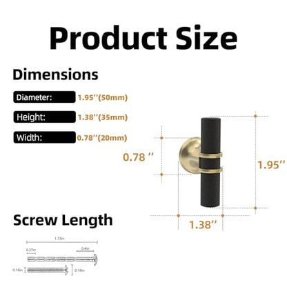 10 Pack Black and Gold Kitchen Cabinet Knobs - color: Black and Brushed Gold Knurled, size: Knobs