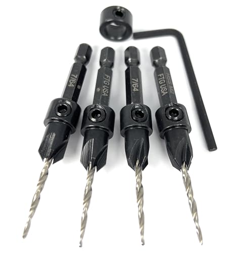FTG USA 4 Pc #4 (7/64") Tapered Countersink Drill Bit Set with 1 Stop - size: #4, style: Same Sort 4 Pc