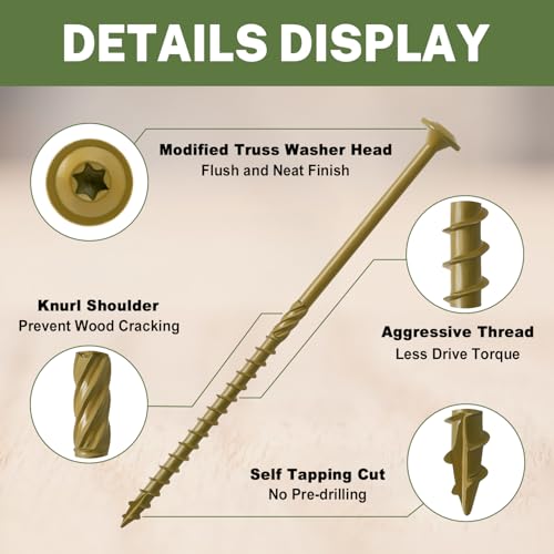 LIONMAX Lag Screws 6 Inch, Structural Wood Screws #14 x 6, 100-PCS, Bronze - color: Bronze, size: #14 x 6"