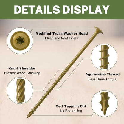 LIONMAX Lag Screws 6 Inch, Structural Wood Screws #14 x 6, 100-PCS, Bronze - color: Bronze, size: #14 x 6"