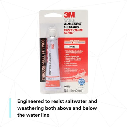 3M Marine Adhesive Sealant 5200FC, Fast Cure, White, 1 oz Tube - size: 1 fl oz Tube