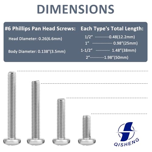QISHENG 100 PCS #6-32X1-1/2(1.5 inch) Stainless Steel Phillips Pan Head Machine Screws,DIY,Repair,Install Furniture and Electrical Appliances Screwss,Stainless Steel 18-8 A2(304) Screw - color: Colorless, size: #6-32X1-1/2"(1.5 inch)
