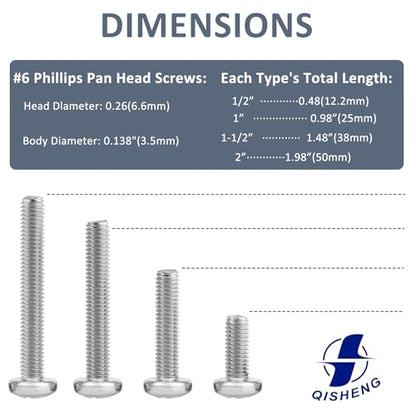 QISHENG 100 PCS #6-32X3/4(0.75 inch) Stainless Steel Phillips Pan Head Machine Screws,DIY,Repair,Install Furniture and Electrical Appliances Screws,Stainless Steel 18-8 A2(304) Screw - color: Colorless, size: #6-32X3/4"(0.75 inch)