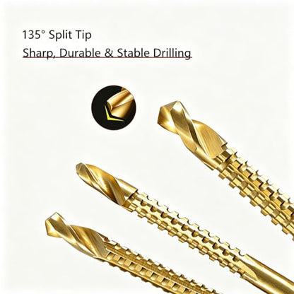 5Pcs Titanium Coated HSS Twist Drill Bit Set, 1/4" Wood Drill Bits with Hex Shank, Serrated Cutting Wood Drilling Set Woodworking Hinge Cutter Tool Kit for Wood Plastic Plywood Thin Metal - size: 5pcs1/4