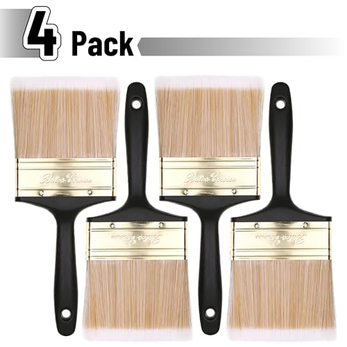 Bates- Deck Stain Brush, 4 Pack, 4 Inch, Soft Tip Wood Stain Brushes for Wood, Brass Plated Steel Ferrule, Ergonomic Handle - size: 4 Inch, 4 Pack