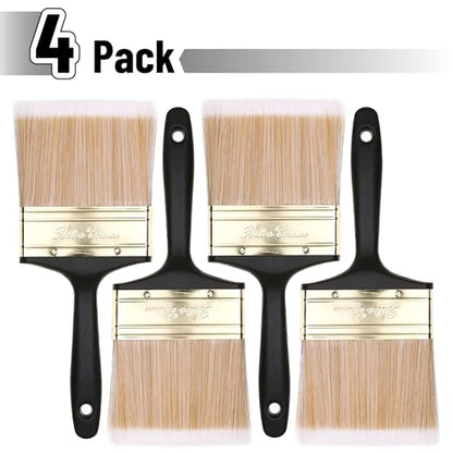 Bates- Deck Stain Brush, 4 Pack, 4 Inch, Soft Tip Wood Stain Brushes for Wood, Brass Plated Steel Ferrule, Ergonomic Handle - size: 4 Inch, 4 Pack