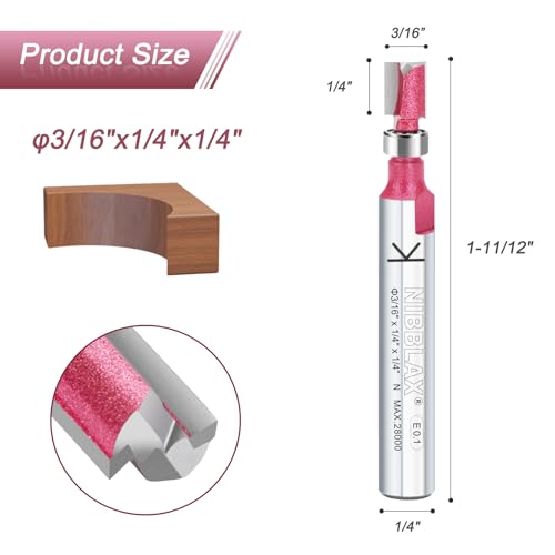 2-Flute Top Bearing Flush Trim Bit 1/4" Shank 3/16" Dia 1/4" Cut Length - size: 3/16"Dia x 1/4" x 1/4"Sh, style: Top Bearing