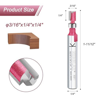 2-Flute Top Bearing Flush Trim Bit 1/4" Shank 3/16" Dia 1/4" Cut Length - size: 3/16"Dia x 1/4" x 1/4"Sh, style: Top Bearing