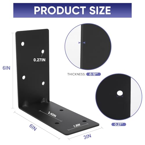 6x6x3 Corner Brackets 4-Pack, Reinforced Angle Support for Wood - size: 6''X6''X3'' 4P